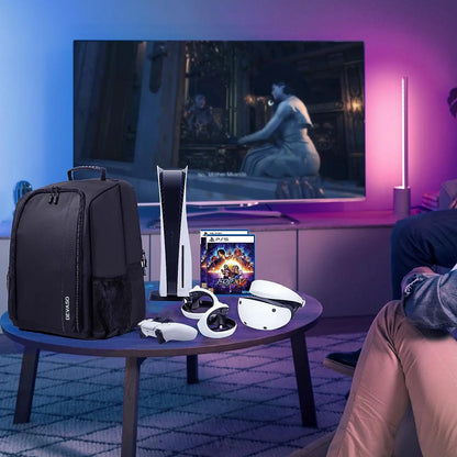 Gaming Console Backpack for PS5 & PSVR2 – Large Capacity Travel Storage Bag for Console, Controllers & Accessories