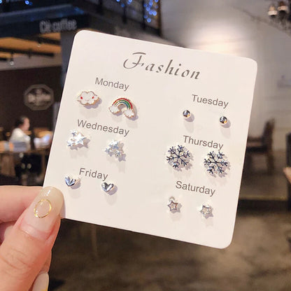 New S925 Silver Needle Stud Earrings Set – Simple & Cute Mini Earrings for Women & Girls, Exquisite Jewelry Gift