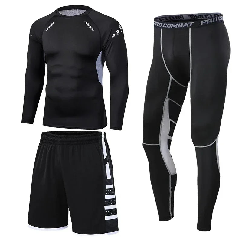 Men's Running Tracksuit Set - Compression Fitness Sportswear With Leggings, Gym Tights & Training Sweatpants