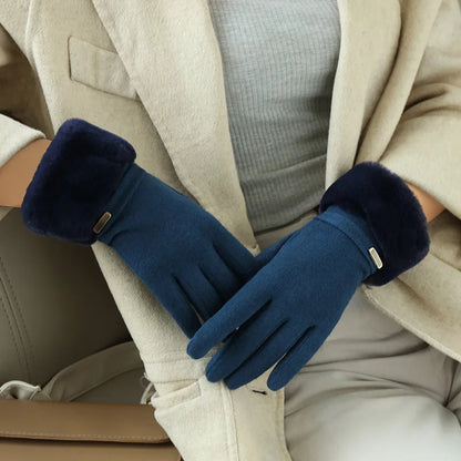 Winter Women's Suede Gloves - Plush Velvet Touch Screen, Thick Warm Wrist Gloves for Driving and Cycling