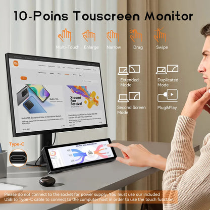 8.8 Inch HDMI Touch Screen Monitor – Long Wide Display with Case, PC Temperature Sensor Panel & Small Extender Monitor