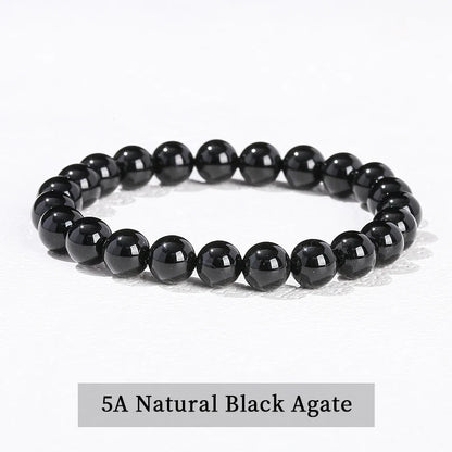 Natural Stone Beaded Bracelet - Obsidian, Fluorite & Quartz Healing Stretch Jewelry for Men & Women