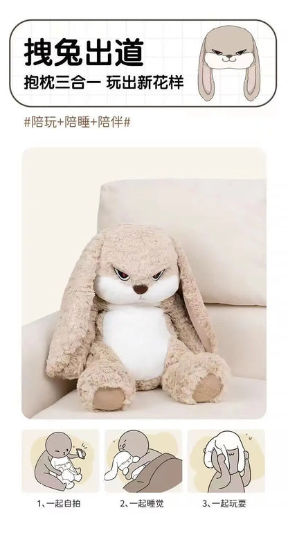 Large Angry Rabbit Plush Toy – Cute Kawaii Stuffed Animal Doll, Soft Plush for Room Decor & Birthday Gifts