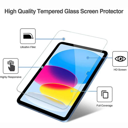 2PCS Glass Screen Protector & Tablet Case for iPad 10th/11th Gen 10.9" 2025 A16 A3354 A3355 A2696 A2757