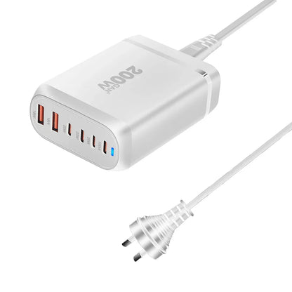 UHOMEBUY 200W GaN Desktop Charger - 6-Port USB Type C with 100W PD & Quick Charge 3.0 Fast Mobile Charger