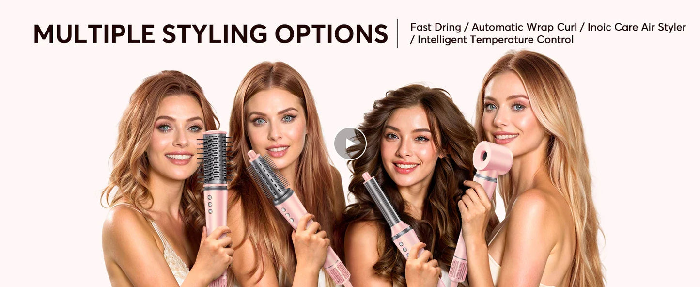 5-in-1 Hair Dryer & Styling Tool – Straightener, 32mm Curling Iron with 300 Million Negative Ions, Quick Drying Hair Care Gift