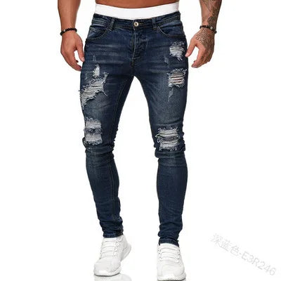 Men’s Retro Washed Stretch Denim Jeans – Slim Fit Zipper Casual Skinny Pencil Pants, Plus Size