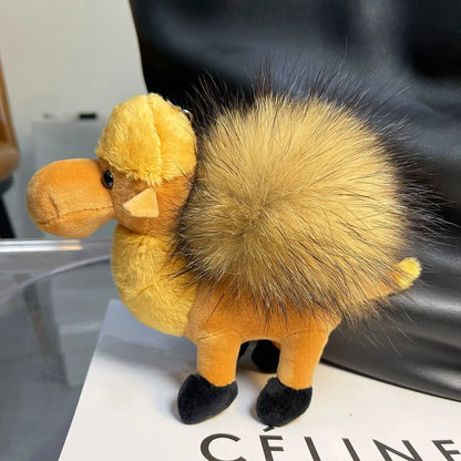 Luxury Furry Camel Keychain – Cute Plush Bag Pendant & Car Key Ring Accessory