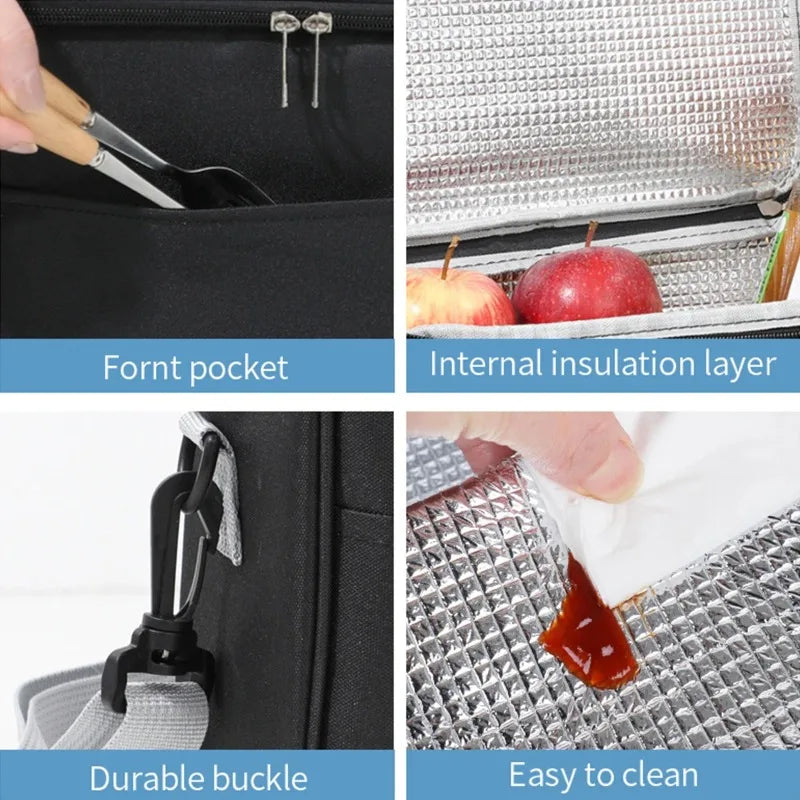 Insulated Waterproof Lunch Bag – Large Capacity Thermal Food Container with Adjustable Shoulder Strap for School & Daily Use