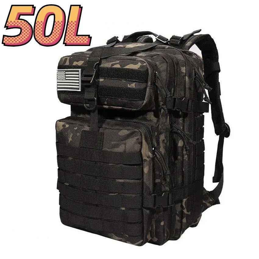 30L/50L Waterproof Nylon Backpack – 1000D Tactical Outdoor Bag for Camping, Hiking, Fishing & Hunting