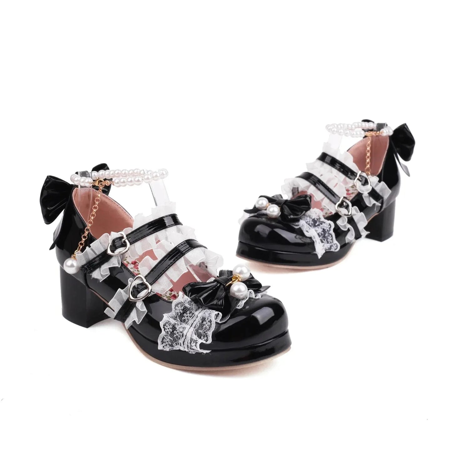 Women’s Cross Strap Mary Jane High Heels – Party, Wedding, Cosplay Lolita Pumps in White, Pink, Black, Strawberry Bow 2025
