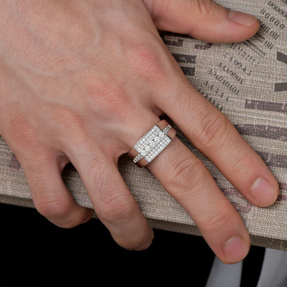 Newshe Full Moissanite Wedding Band for Men – 925 Sterling Silver Pave Engagement & Eternity Promise Ring