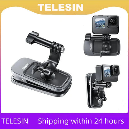 TELESIN 360° Rotating Magnetic Backpack Clip – Mount for GoPro Hero 5-11, Insta360 & DJI Action Camera Accessories