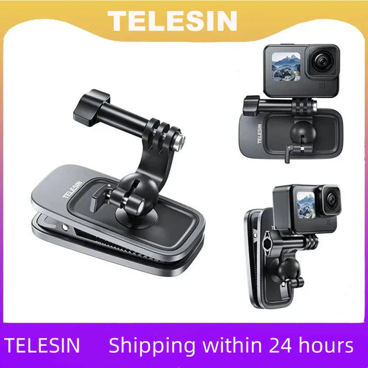 TELESIN 360° Rotating Magnetic Backpack Clip – Mount for GoPro Hero 5-11, Insta360 & DJI Action Camera Accessories