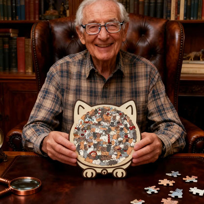 135-Piece Cat-Shaped Wooden Jigsaw Puzzle – Unique Irregular Puzzle Game for Cat Lovers, Birthday & Xmas Gift