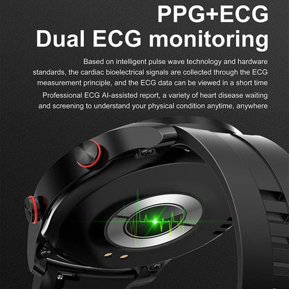 ECG+PPG Bluetooth Call Smartwatch for Men – Laser Health, Blood Pressure, Fitness, Waterproof Sports Watch with Box