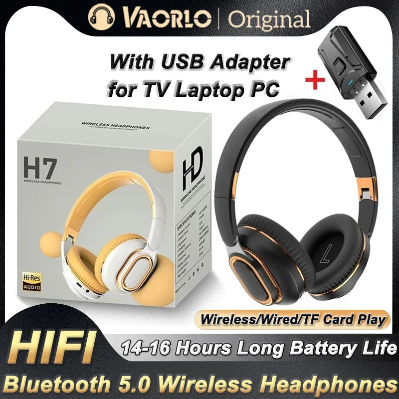 H7 TV Bluetooth Headphones – Wireless with Mic, USB Adapter, Noise-Cancelling, Stereo, Foldable, Bass for TV