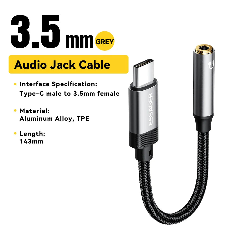 Essager 2-in-1 Audio Adapter – Lightning & USB-C to 3.5mm Jack for iPhone, Xiaomi, OnePlus, OTG Aux Cable
