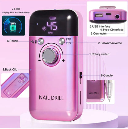 45000RPM Electric Nail Drill – Professional Rechargeable Nail File for Gel Nails, Portable Manicure Tool