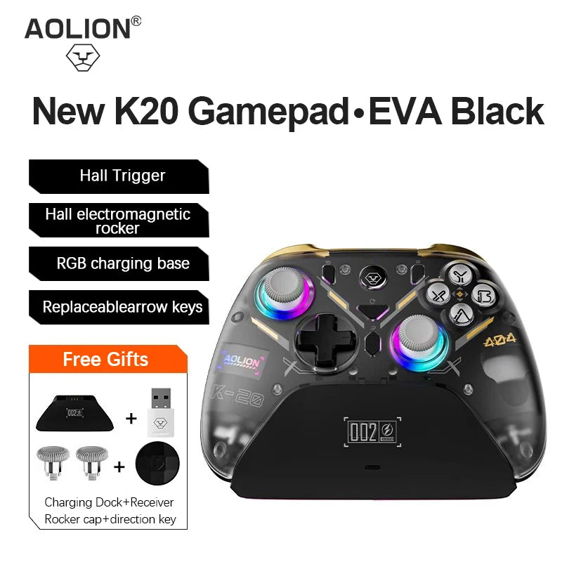 Aolion K10 RGB Wireless Gaming Controller – Gamepad with Charging Dock, Hall Effect Joystick & Trigger for Nintendo Switch 2/PC/Phone