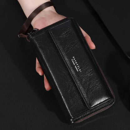 Men's PU Leather Zipper Handbag - Large Capacity Long Wallet Clutch with Phone Bag, Multi-Card Holder and Coin Purse