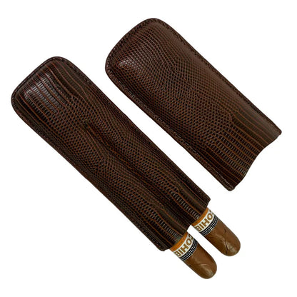 Premium Man-Made Leather Cigar Case - 2 Tube Holder, Mini Travel Humidor Box, Portable Accessory for Cohiba Cigars