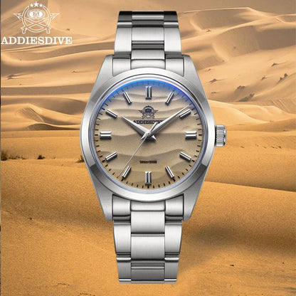 ADDIESDIVE AD2030 Men’s Quartz Watch — 36MM Simple Steel Dive Wristwatch, 10Bar Waterproof, Bubble Mirror Glass Sports Timepiece