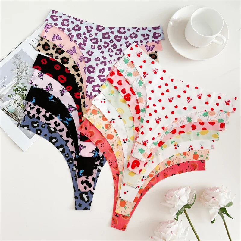 FINETOO 4Pcs Women’s Seamless Thong Underwear - Ultra Soft Leopard Print G-String Lingerie with Stretch Comfort Fit