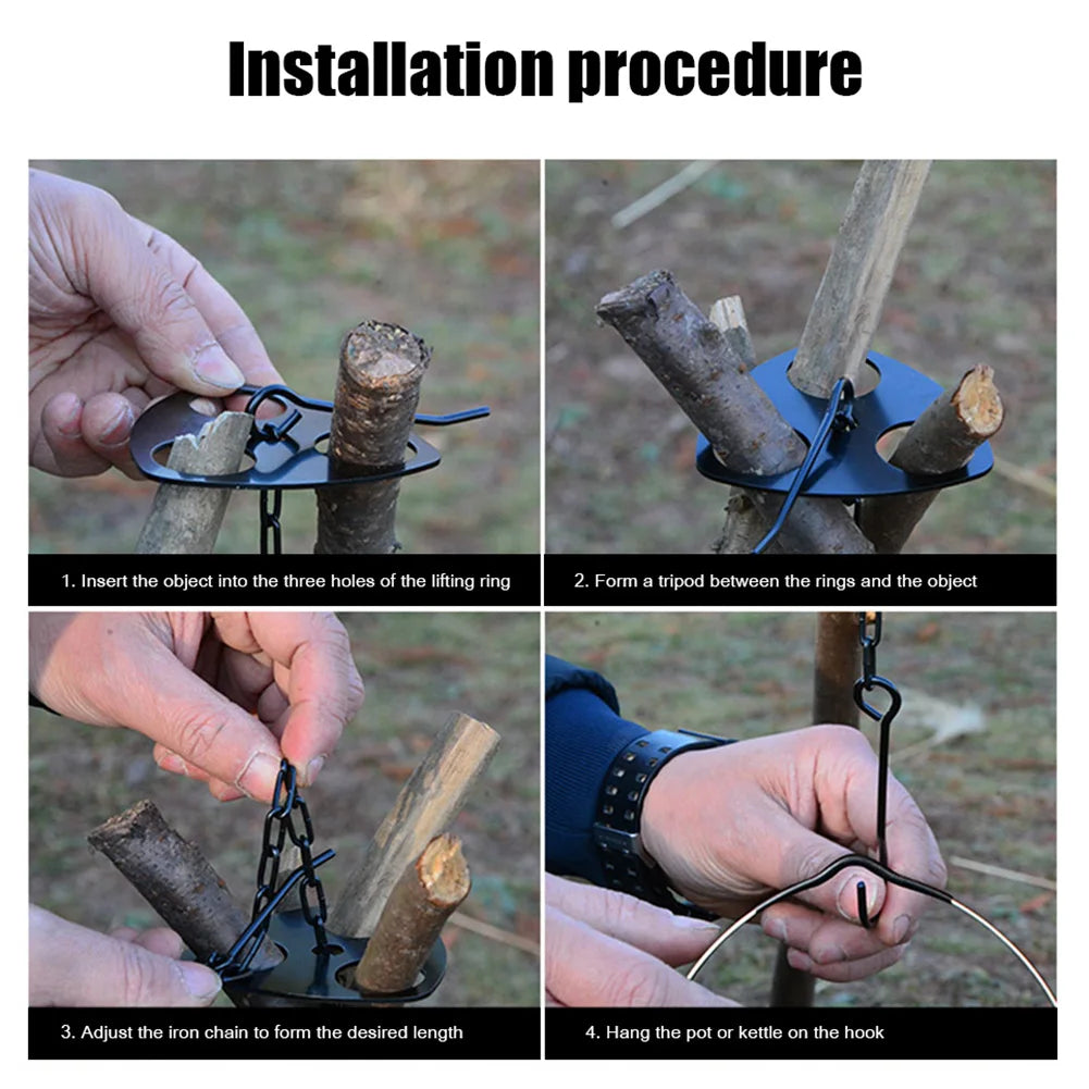 Portable Camping Hanging Tripod with Bag - Steel BBQ Rack for Picnics, Bonfires, and Outdoor Parties - Multifunctional Fire Tool for Cooking and Hanging