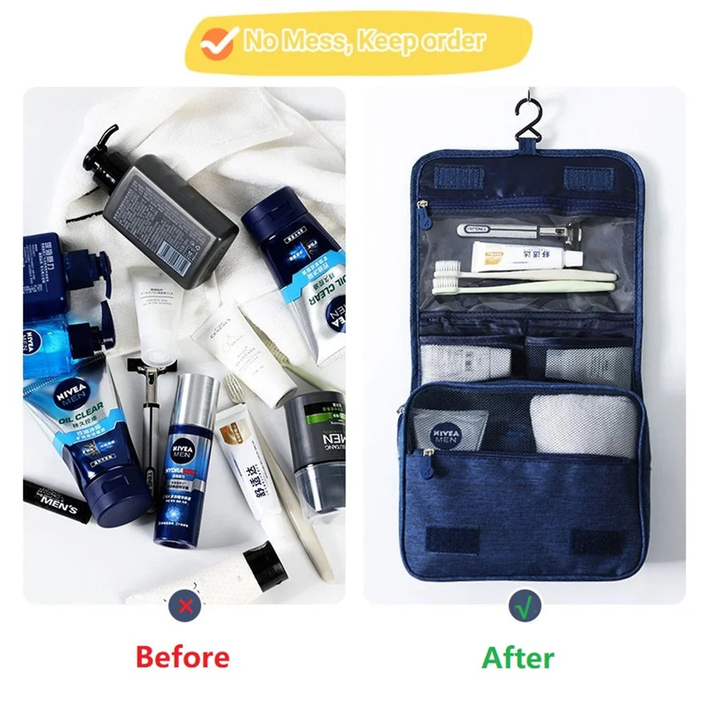 Portable Toiletry Washbag with Hanging Hook | Waterproof Cosmetic Storage Bag for Travel, Men & Women