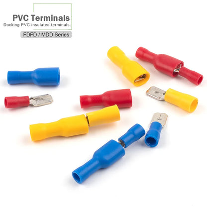 50PCS (25 Set) Insulated Female & Male Spade Crimp Terminal Connectors 6.3mm FDD/MDD Electrical Wiring Cable Plug Kit Universal Use