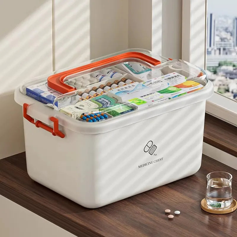 Large Capacity Medicine Box – Portable Home First Aid Kit with Multi-Layer Drug Storage for Family Emergencies