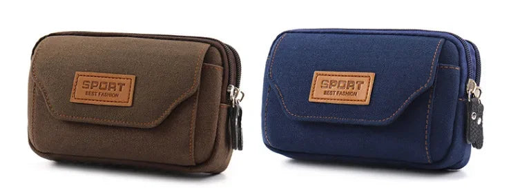 6.5" Men’s Canvas Waist Pack – Soft Pouch Belt Bag for Running, Travel & Camping