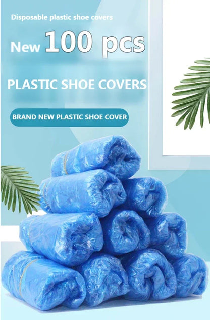 100pcs Disposable Waterproof Boot Covers – Non-Slip, Plastic Overshoes for Rain & Mud Protection