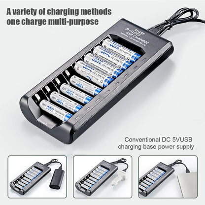 8-Slot Fast USB Rechargeable Battery Charger – AA/AAA NiMH 1.2V with Short Circuit Protection & USB Output