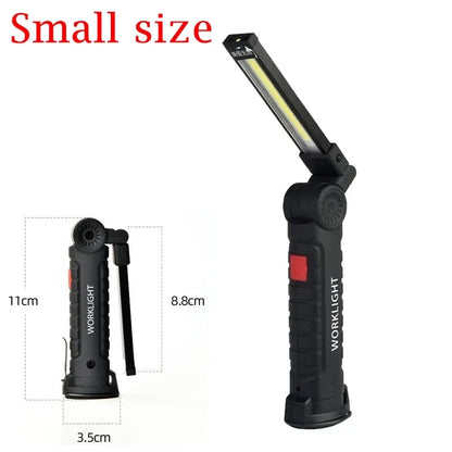 Folding COB XPE LED Work Light - Rechargeable Handheld Flashlight with SOS Strobe for Car Inspection & Emergency Use