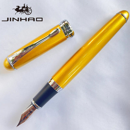 Jinhao X750 Fountain Pen Set - Medium Nib with Ink Converter, Silver Trim Calligraphy Writing Pen & Gift Set