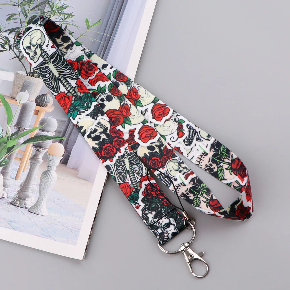 Black Crow Punk Skull Lanyard – Credential Holder Neck Strap for Keys, ID Cards & Phone Accessories, Halloween Gift