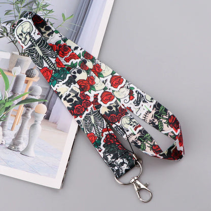 Black Crow Punk Skull Lanyard – Credential Holder Neck Strap for Keys, ID Cards & Phone Accessories, Halloween Gift