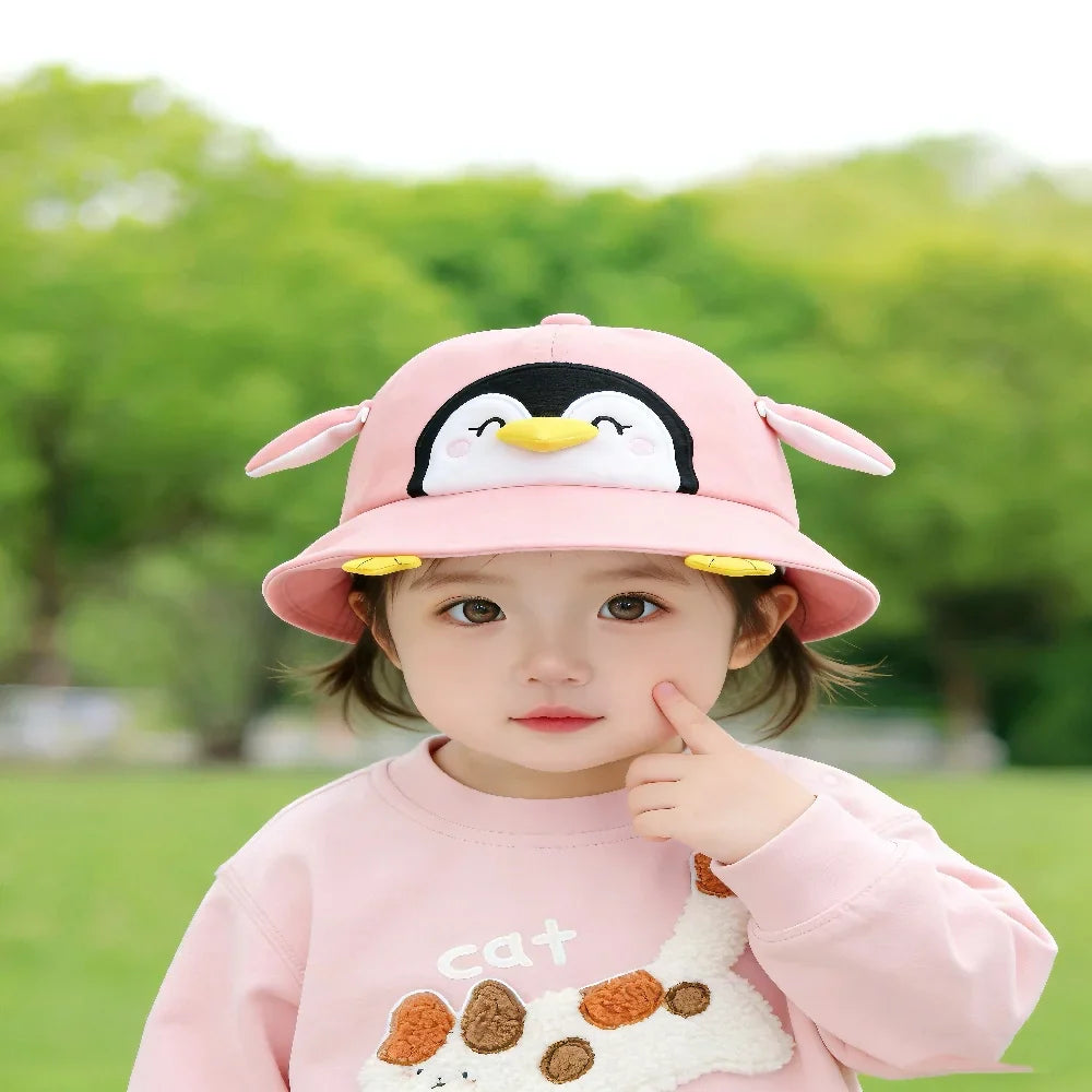 Cute Penguin Baby Sun Hat – 50CM Cotton Fisherman Cap for Kids 1-3 Years Boys & Girls Spring Summer 2026 Thin Breathable Infant Bucket Hat