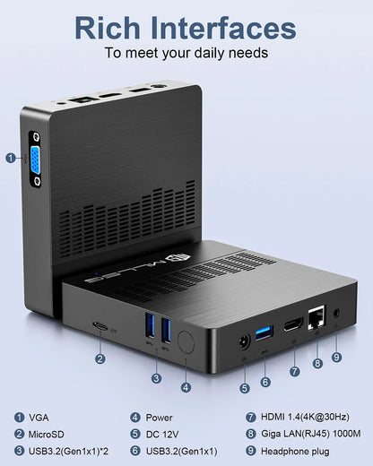 MLLSE Mini PC M2 Air – Intel Gemini Lake N4000, 6GB RAM, 128GB ROM, Dual-Band WiFi, Bluetooth, Windows 11