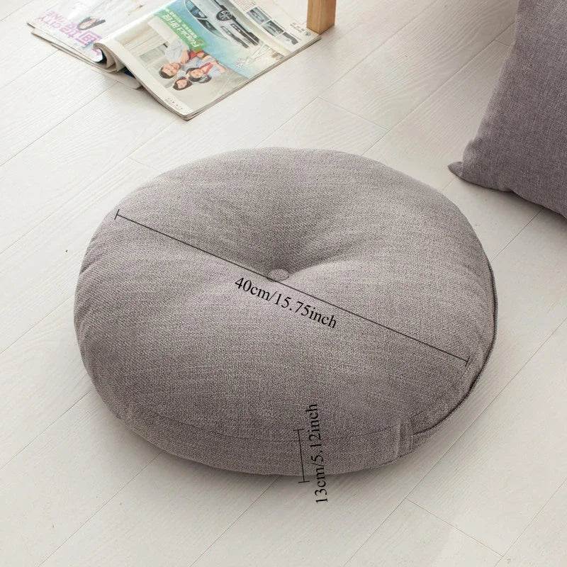 40cm Linen Seat Cushion – Soft Cotton Filled Thickened Circular Pillow for Sofa, Balcony, Office Chair & Car Seat