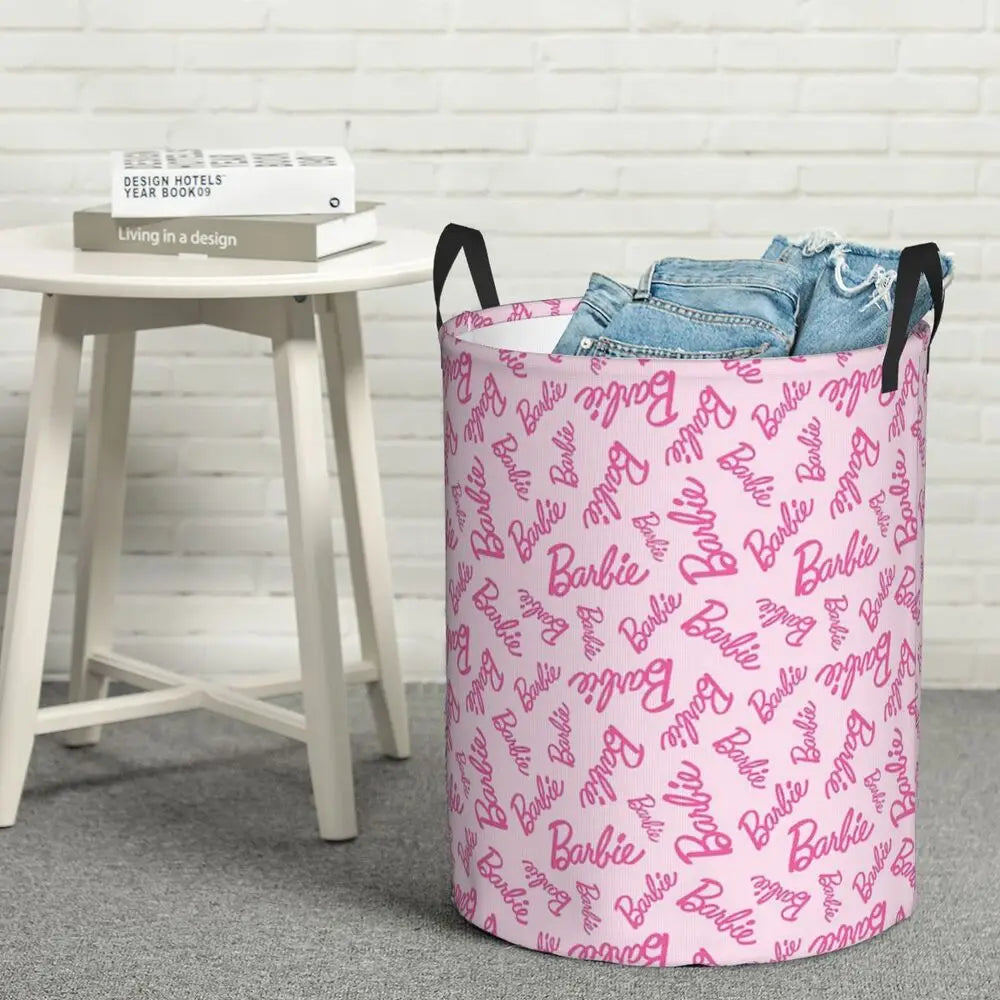 Custom Barbie Logo Laundry Basket – Collapsible Large Capacity Clothes Storage Bin, Disney Baby Hamper