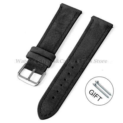 Suede Genuine Leather Watch Band - 18mm 19mm 20mm 22mm 24mm Vintage Handmade Stitching Strap For Seiko Huawei GT2 GT3 GT4