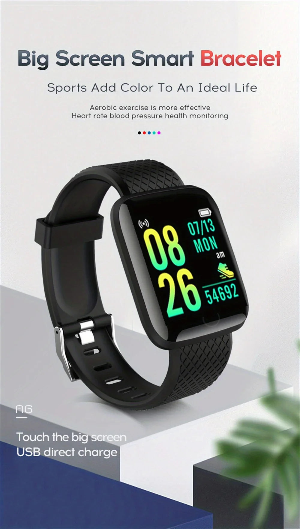 Smartwatch Fashion Sports Bracelet for Women & Men, Multi-Function USB Charging, Compatible with Xiaomi & Huawei