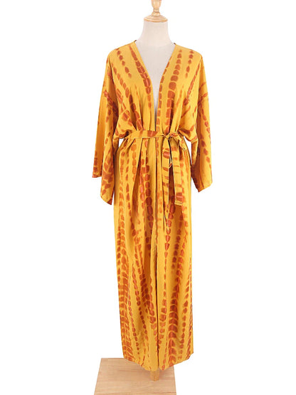 Tie-Dye Bikini Cover Up Kimono – Bohemian Beach Swimsuit Cape Pareo Dress with Belted Wrap Style Summer Swimwear Cover-Up