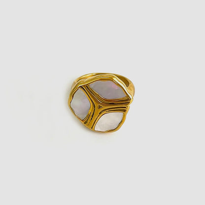 Peri'sbox Elegant Gold Plated Oval Heart Ring – White Mother of Pearl Women’s Waterproof Party Jewelry Gift