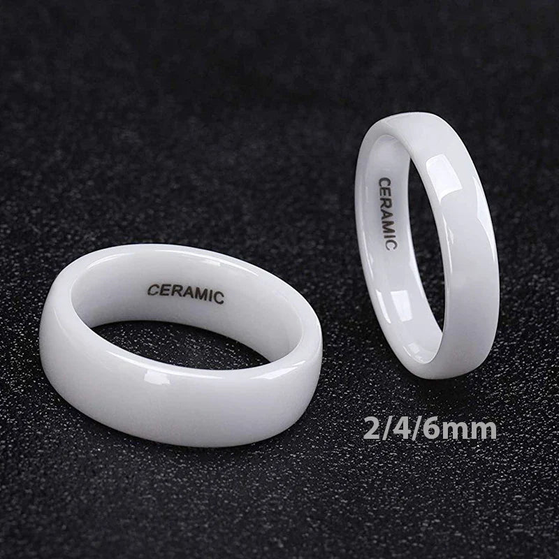 Kolmnsta White Ceramic Rings – 2mm, 4mm, 6mm Polished Anti-Allergy Wedding & Engagement Bands for Men & Women