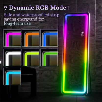 RGB Full-Length LED Mirror – 60"x16" Full Body Wall-Mounted Mirror with Dimming & 7 Color Changing Lights