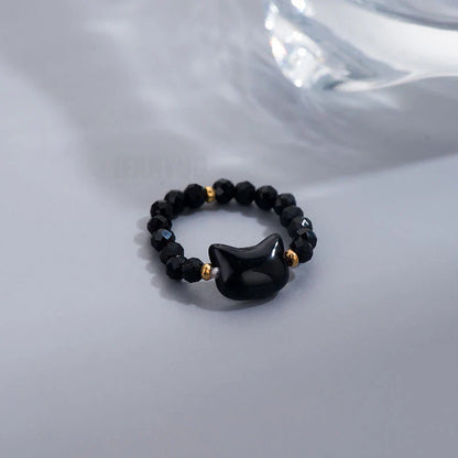 Cat Shape Bead Rings - Minimalist Black & White Finger Toy Rings for Men & Women Party Jewelry Accessories